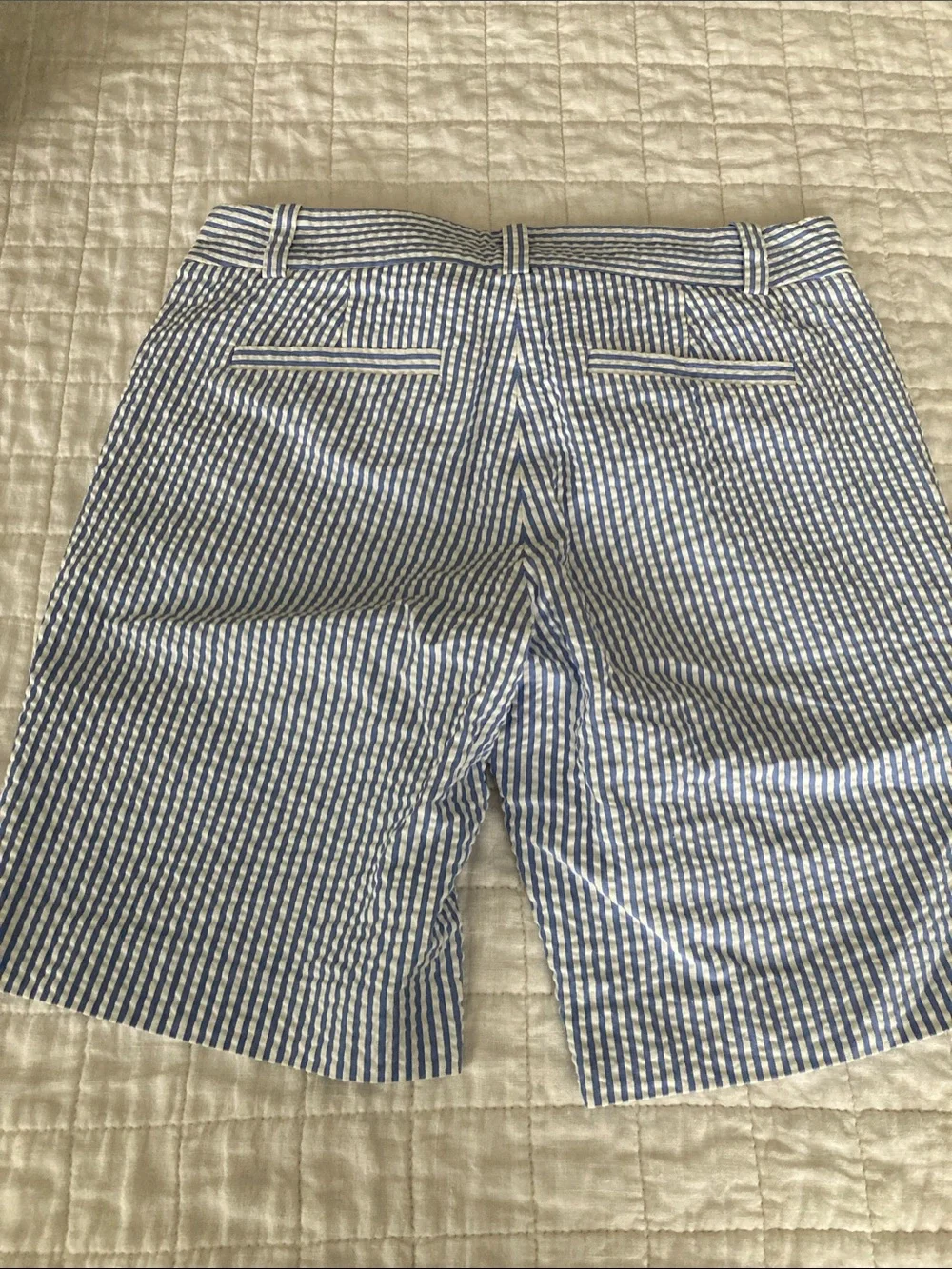 J. Crew Blue and White Striped Seersucker Flat-Front Shorts